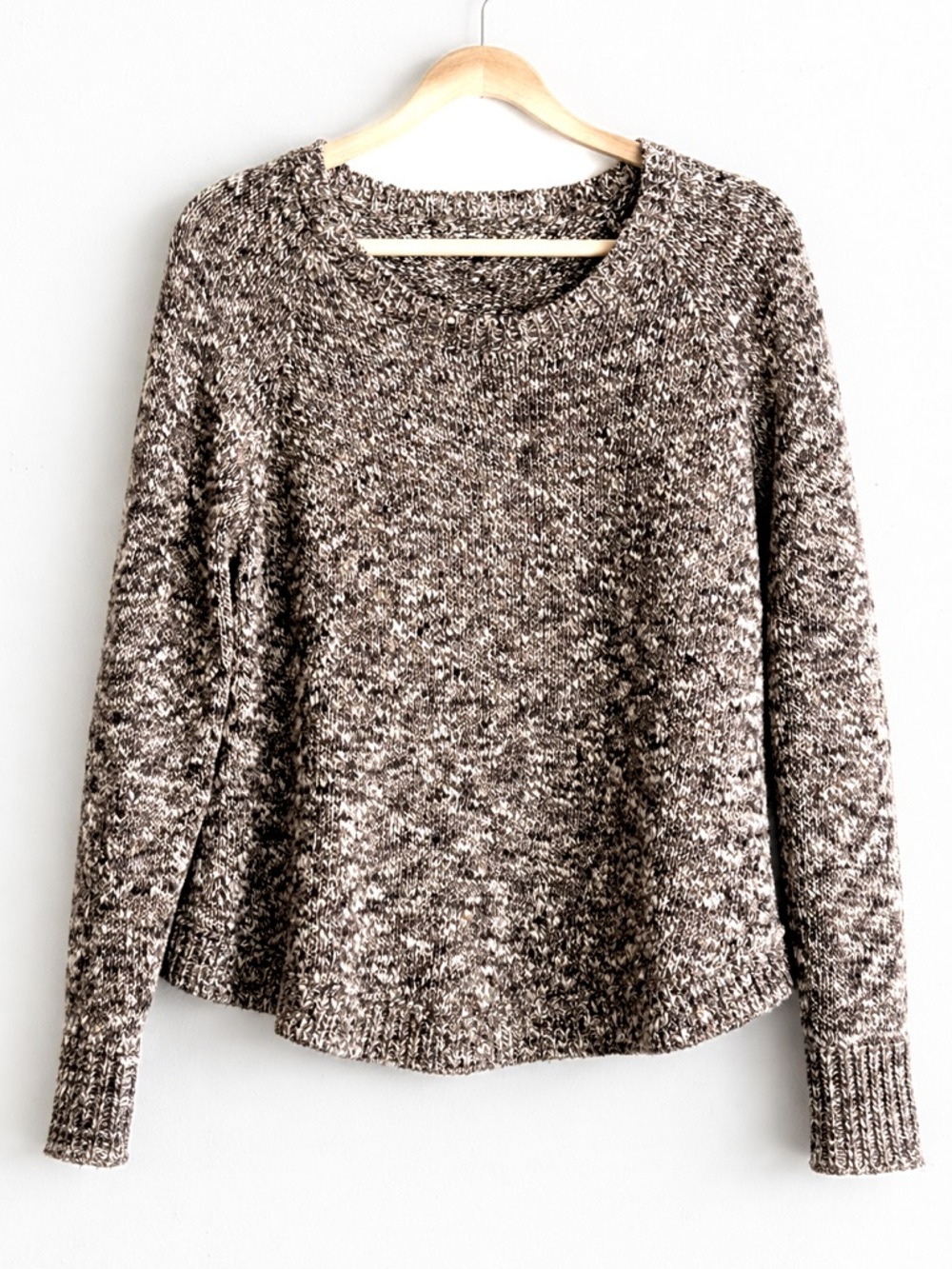 Eileen Fisher Textured Knit Sweater S Linen Cotton Blend Brown White Minimalist